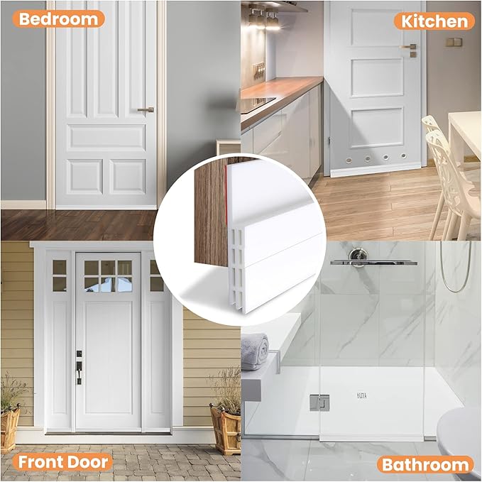 Ohuhu Door Draft Stopper Seal Strip, Door Sweep Under Door Weather Stripping Noise Blocker Gap Filler Bottom, Draft Guard Dust Wind Block for Winter Garage Exterior Interior Doors( 118"L x 2"W, White)