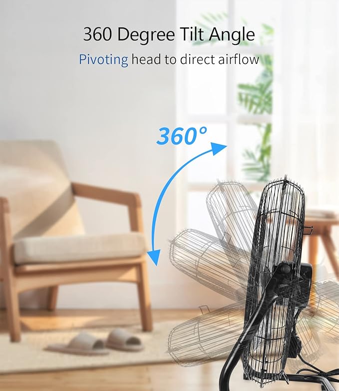 BEESTAR 20 Inch Floor Fan,High Velocity Fan with 3-Speeds&Adjustable Tilting Head,Heavy Duty Metal Industrial Fan for Shop, Garage,Commercial, Residential, and Greenhouse,Black (20 INCH)