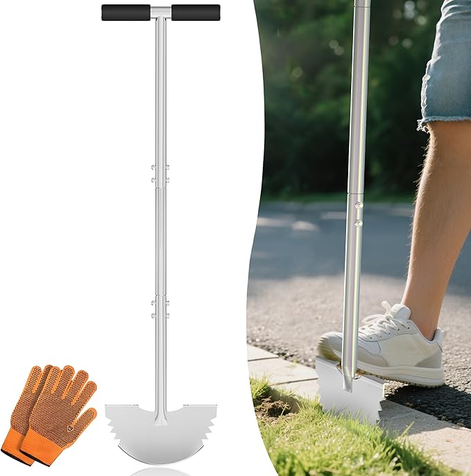 Serrated Edger Lawn Tool - Half Moon Shovel with Softer T-Handle, Lawn Edger for Yard, Garden, Landscaping, Sidewalk, Cable Burial - Ergonomic Design, Rust-Proof, 38 in