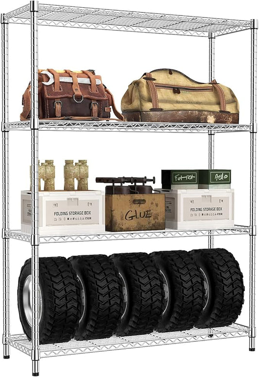 IZEUK 1400 LBS Garage Chrome Shelving Wide Storage Shelves 4 Tier Adjustable Heavy Duty Metal Wire Rack Standing Shelf Unit for Kitchen Office College Dorm Garage Warehouse 15.8" x 45.8"x 59.4"