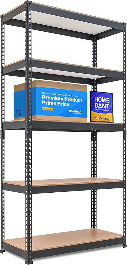 HOMEDANT 5 Tier Storage Shelves Adjustable Laminated Boltless Garage Metal Shelving Unit Heavy Duty Utility Rack Shelf Warehouse Pantry Closet Kitchen 35.9" W x 16.2" D x 71.3" H 1Pack