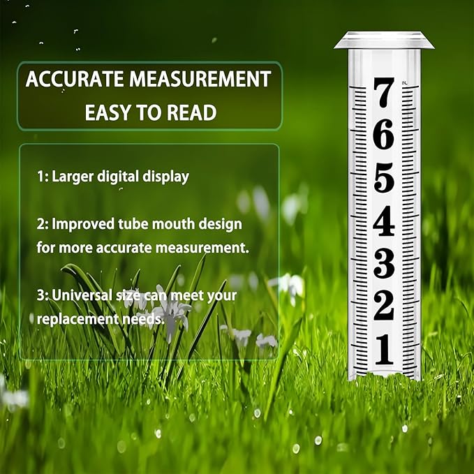 Rain Gauge Replacement Tube,Accurate 7 inch Capacity Rain Gauge Tube,Upgraded Rain Gauge Outdoors Best Rated ,Plastic Rain Meter Tube For Yard,1 Rainfall Measure Thickened Tube with 1 Clean Brush