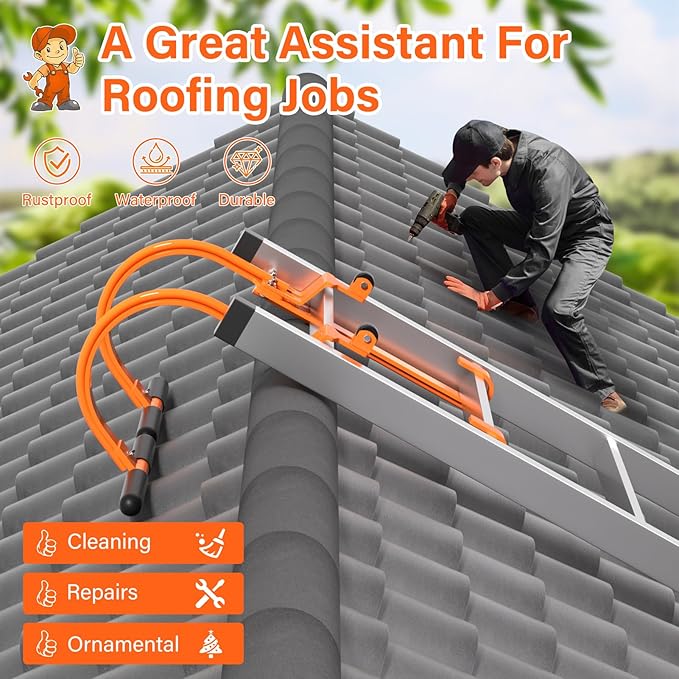 2 Pack Ladder Hooks for Roof Ridge with Wheel,Heavy Duty Ladder Roof Hook with Rubber Grip T-Bar,Upgrade Load-Bearing Steel Bars Extension Ladder Stabilizer for 500 lbs Weight (Patent Pending)