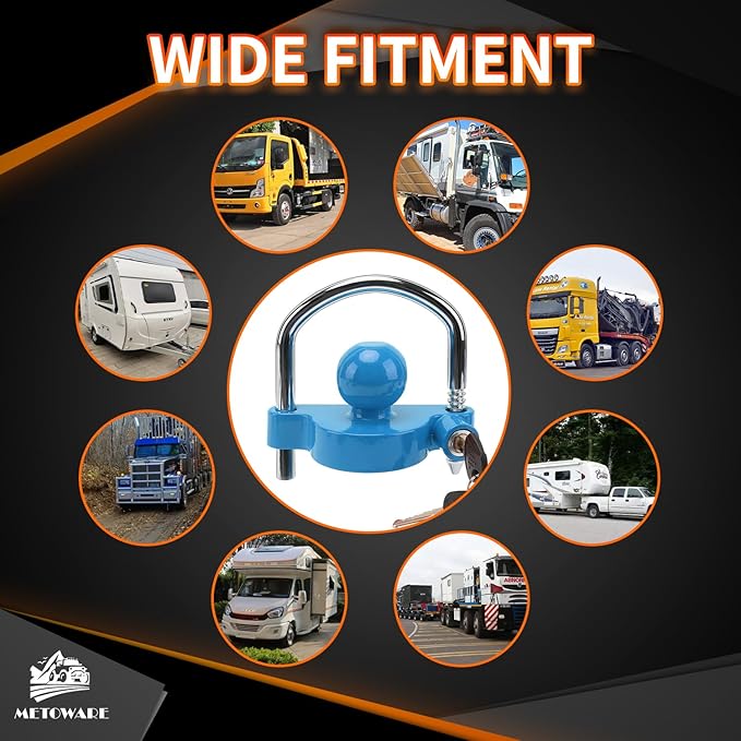 METOWARE Trailer Coupler Lock Universal Adjustable Heavy-Duty Steel Trailer Hitch Lock, Anti Theft Trailer Ball Lock Towing Lock for Towing Trailer Security Fits 1-7/8",2”, 2-5/16" Coupler Blue