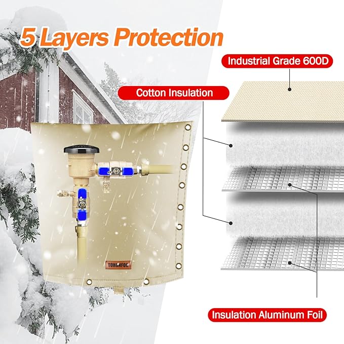 2-Way Opening Backflow Preventer Pipe Insulation Cover (5°F) - Irrigation Sprinkler Valve Cover - Water Well Pump Cover - Sturdy 5 Layers for Winter Freeze Protection (36" W x 36" H, Beige
