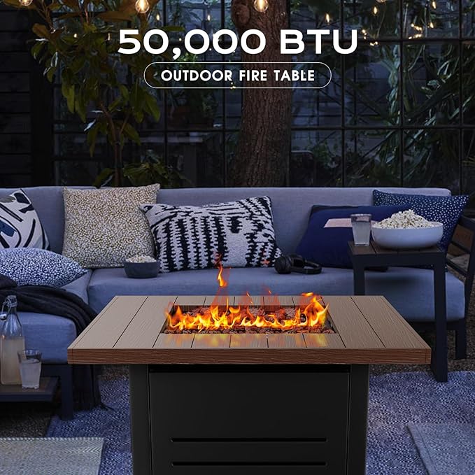 28'' Propane Fire Pit Table – 50,000 BTU Outdoor Gas Fire Pit for Patio, Deck, and Garden, CSA Certified Multipurpose Fire Table with Cover and Lava Rock