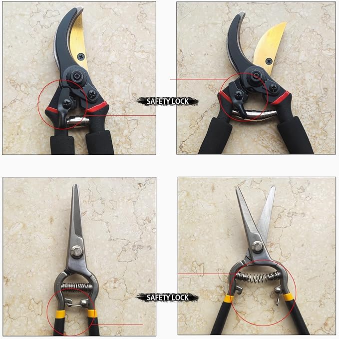 2Pack Pruning Shears, Garden Shears, Pruning Shears for Gardening, Gardening Shears Scissors Clippers, Garden Tools Set with Gloves, Bypass Hand Pruner, Soft Grip Handle