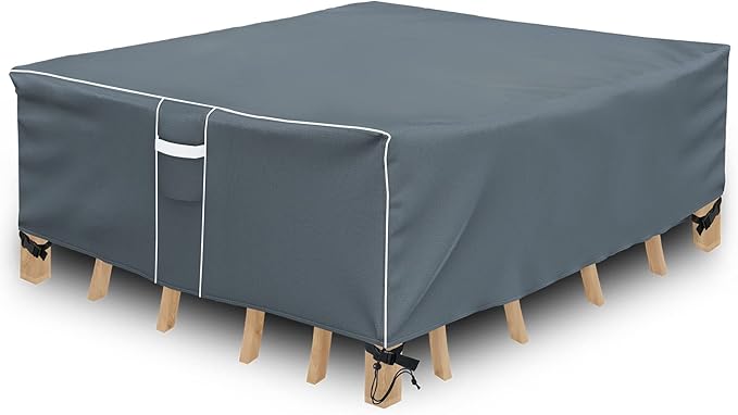 Gasadar Square Patio Furniture Covers, Waterproof Outdoor Furniture Cover for Outdoor Dining Table Set, 600D Heavy Duty, 98" L x 98" W x 29" H, Grey