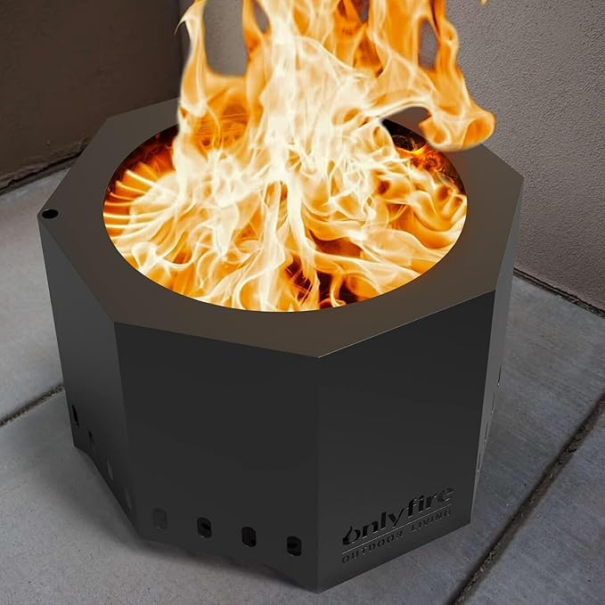 Onlyfire Wood Burning Fire Pit with Ash Pan, 24 Inch Portable Outdoor Bonfire Firepit for Camping Tailgating Patio Backyard Party Outside, Smokeless Wood Fire Fireplace, Modern Black FP013