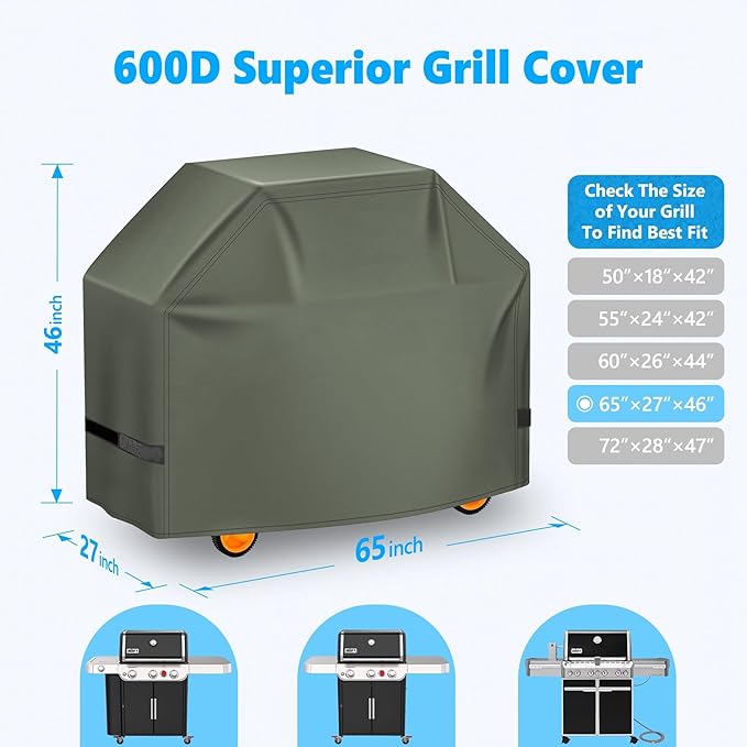 Grill Cover 65 Inch - Superior BBQ Cover for Weber Genesis 400 and Summit 400 Series Gas Grill - 600D Outdoor Barbecue Cover for Weber 4 Burner Genesis ii E325s, E410 and Summit S420, E470