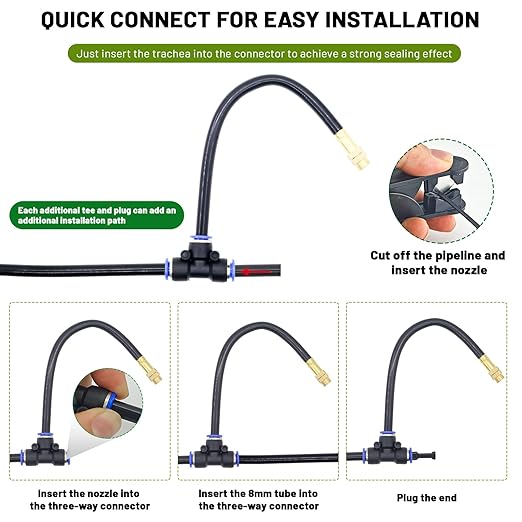 360° Adjustable Drip Irrigation System - 100FT Garden Watering System with 32 Nozzles, Garden Irrigation System, Greenhouse Accessories, Atomizing System for Yard, Lawn, Plants, 5/16 inch Hose