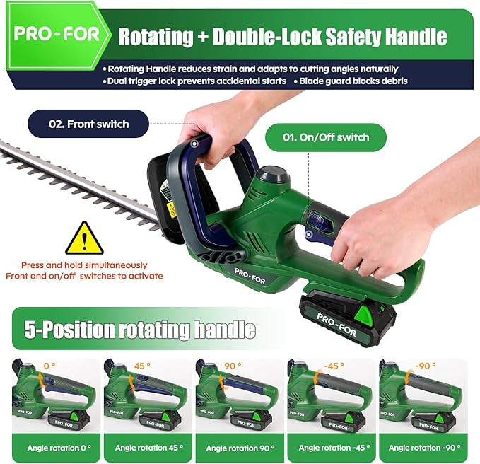 20V Max Cordless Hedge Trimmer with Battery and Charger, 22" Dual-Action Blade, 1600RPM, 3/5" Cut, Dual Safety Switch, Lightweight Electric Bush and Grass Shrub Trimmer for Garden and Yard