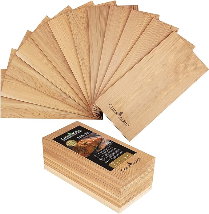 12 Pk Cedar Planks for Grilling Salmon, Meat Fish and Veggies. Adding Extra Smoke and Flavor, Soaking Fast, Cedar Grilling Planks for Clearance(11"X5", Natural Cedar Wood)
