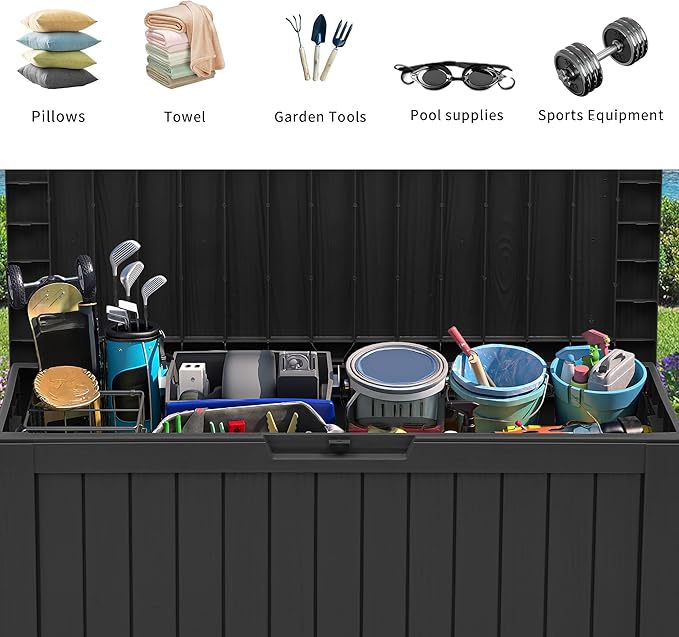 YITAHOME 72 Gallon Outdoor Storage Box w/Wheels, Resin Deck Box Indoor & Outdoor Patio Storage Box for Throw Pillows, Athletic Gear(Black)