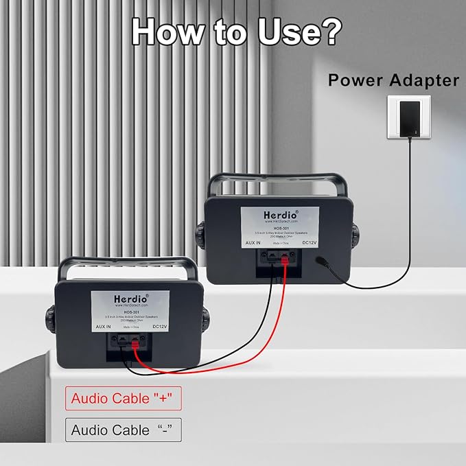 Herdio 3.5" Outdoor Bluetooth Speakers Wired Waterproof, 200W 3 Way Upgrade Premium Wall Mount Speakers, Durable Mountable Loud Sound System for Patio Indoor Deck Garage (Black Pair)