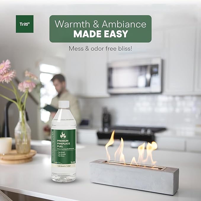 Triti Premium Bioethanol Fuel for Tabletop Fire Pit, Alcohol Stove, Indoor/Outdoor Fireplace, Portable Smokeless Fire Pit, Fireplace Heater for Indoor Use, Denatured Alcohol Liter Size (12)