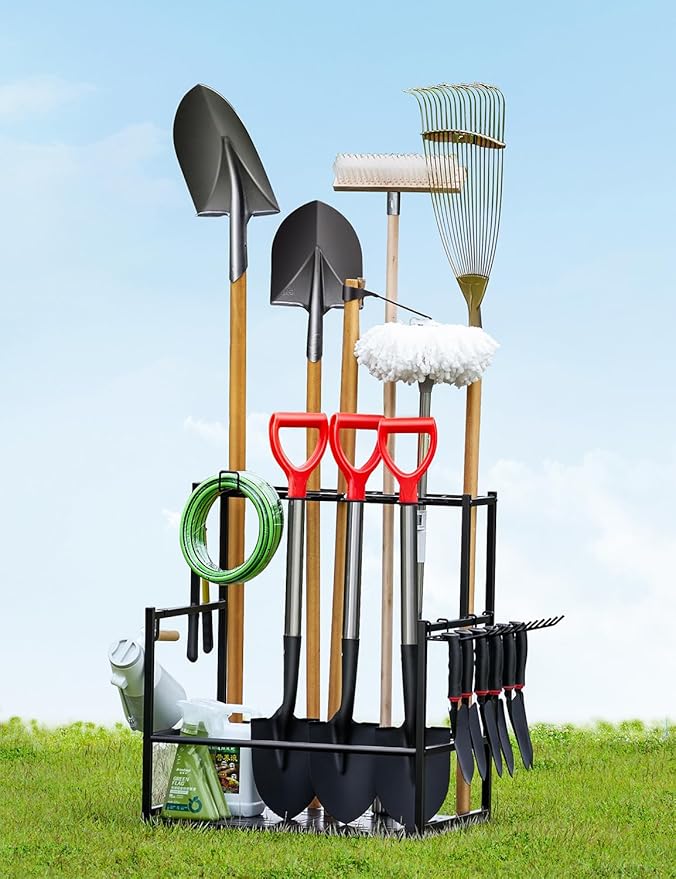 Garden Tool Organizer – Heavy-Duty Carbon Steel Storage Rack for Garage, Shed & Yard – Rust-Resistant, Holds 100+ lbs of Garden & Lawn Tools – Black