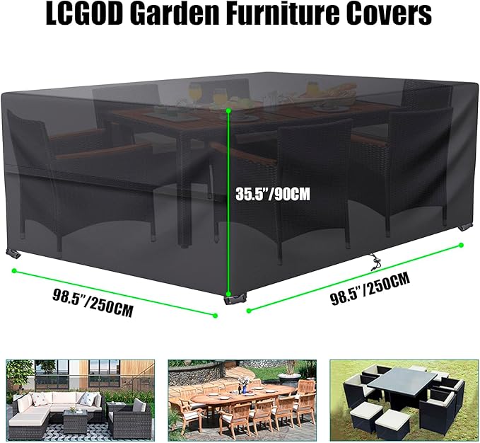 LCOGD Patio Furniture Cover ,Outdoor Furniture Covers Waterproof General Purpose, Outdoor Sofa Sets Covers Heavy Duty Windproof Anti-UV 98.5”Lx98.5”Wx35.5”H