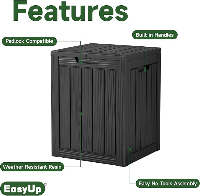 28 Gallon Outdoor Storage Box, Resin Waterproof UV-Resistant Deck Box, Reinforced Stability for Patio, Garden, and Poolside, Striped Black