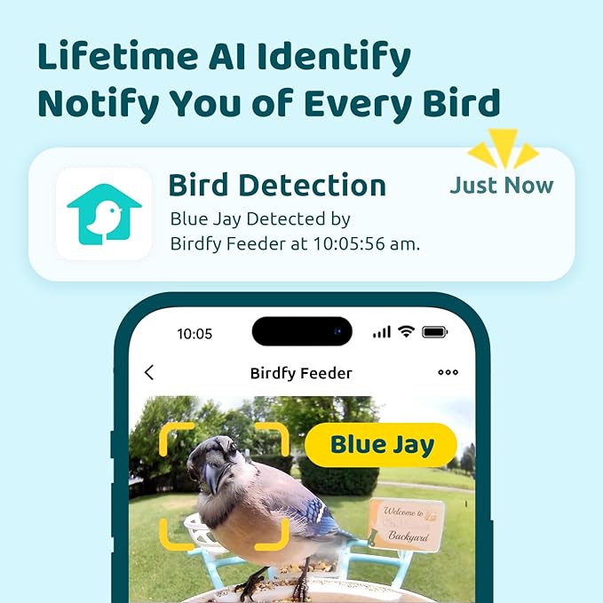 NETVUE by Birdfy Smart Bird Feeder with Camera – AI Identifies Birds Species 2MP Night Vision & App Alerts, 2.4Ghz Wi-Fi Connect IP65 Weatherproof Bird Camera-Gift for Backyard BirdWatchers, Blue