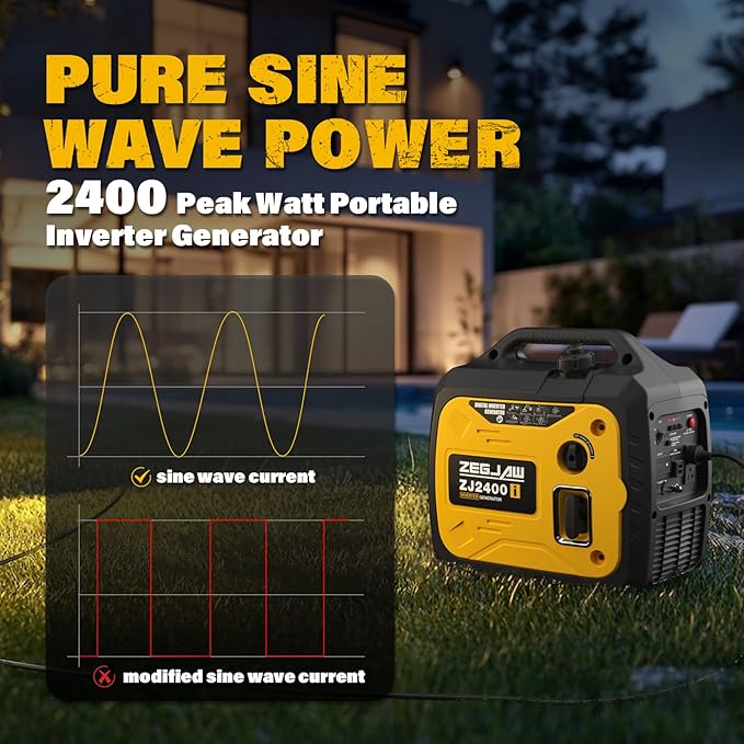 2400-Watt Portable Inverter Generator, EPA Compliant, CO-Sensor, Eco-Mode Feature, Lightweight & Quiet Gas Powered Generators for Home Use