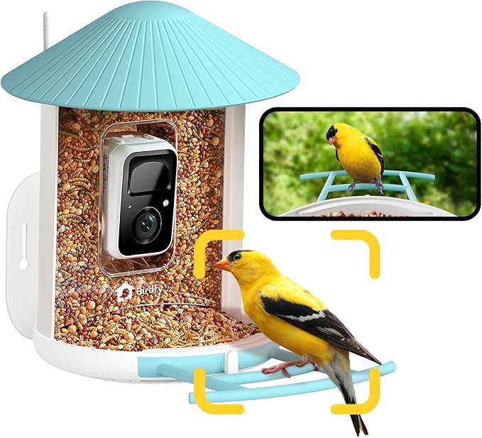 NETVUE by Birdfy Smart Bird Feeder with Camera – AI Identifies Birds Species 2MP Night Vision & App Alerts, 2.4Ghz Wi-Fi Connect IP65 Weatherproof Bird Camera-Gift for Backyard BirdWatchers, Yellow