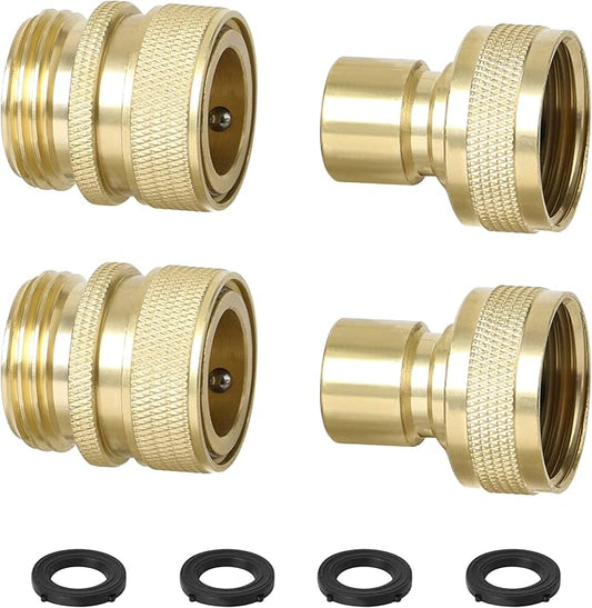 STYDDI Brass Full Flow Garden Hose Quick Connect Fittings, Solid Brass 3/4-Inch GHT Lawn Hose Quickly Disconnect Connector Coupler, Compatible with Most Hoses, Spigots, Watering Tools, 2 Sets