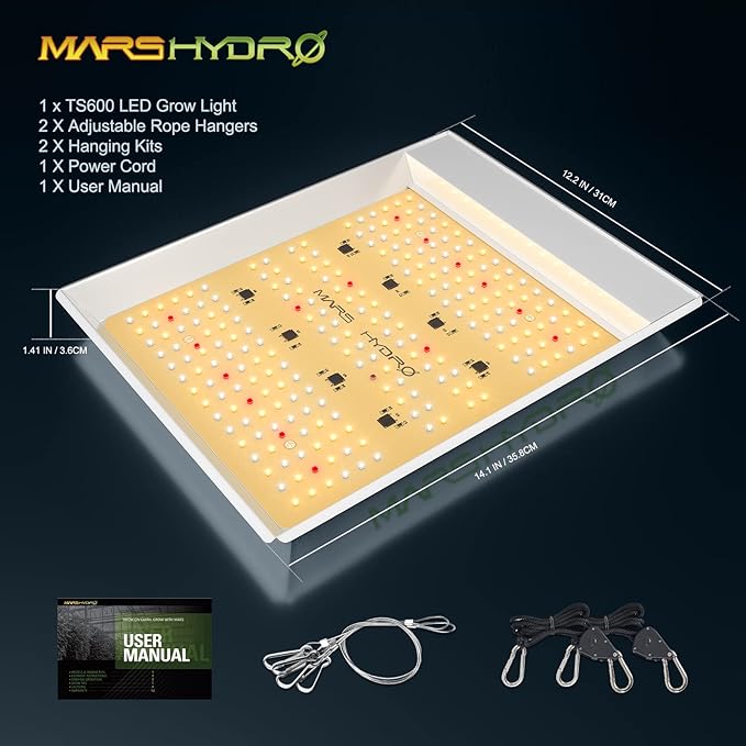 MARS HYDRO TS600 100W LED Grow Light for Beginners, New Diodes Layout Full Spectrum Growing Lamps for Indoor Plants Hydroponic Seed Starting Vegetables Bloom in 2x2 Grow Tent