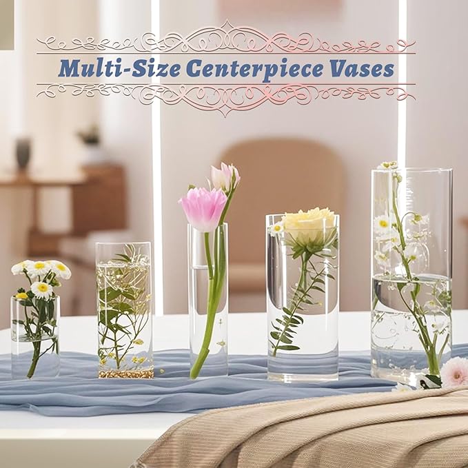 15pcs Glass Vase Cylinder Vases for Centerpieces Small Flower Glass Vases Home Decor Centerpiece Table Clear Flower Vase Decorations for Wedding&Holiday 4,6,7.5,8,10 Inch Tall