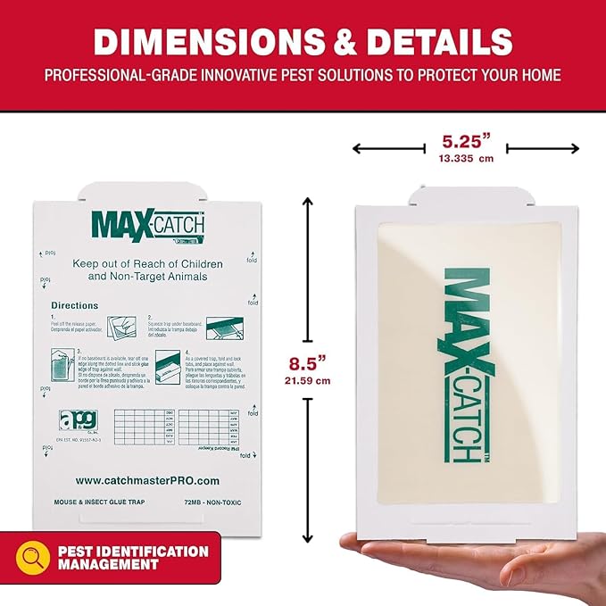 Catchmaster Max-Catch Mouse & Insect Glue Trap 72PK, Mouse Traps Indoor for Home, Sticky Pest Control Adhesive Tray for Catching Bugs, Non Toxic Bulk Unscented Glue Boards