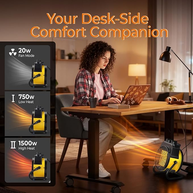 TRUSTECH Greenhouse Heater with Digital Thermostat, 1500W Small Outdoor Space Heater, 3S Heating & 3 Modes, 90° Tilt, Overheat Protection, Tent Heater for Camping, Grow Tent, Patio, Garage, Indoor