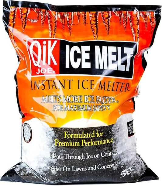 Qik Joe Calcium Chloride Ice Melt - Instant Snow and Ice Melt for Sidewalks, Driveways, Steps, and Parking Lots - Deicer for Concrete, Asphalt, and Other Surfaces - 50 Lbs (Pallet of 50 Units)