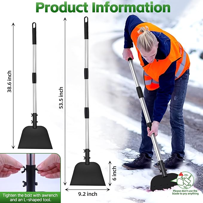 DEMARRE Snow Shovel for Driveway,Ice Scraper with Stainless Steel Handle 55 inch Long Garden Shovel, Floor Scraper,Large Capacity Multifunctional Cleaning Shovel for Garden Car Camping Outdoor