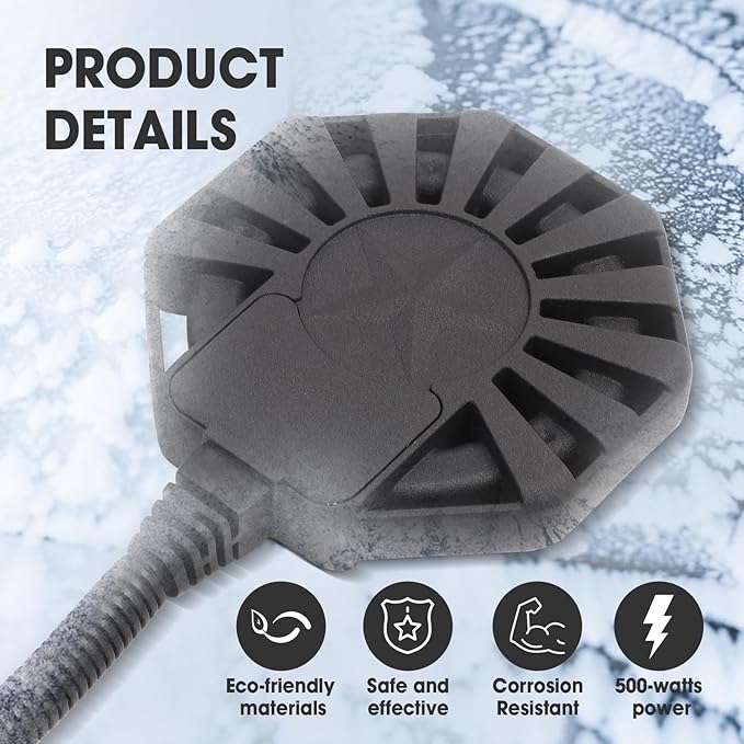500Watt Outdoor Aluminum Cast Pond De-icer, Thermostatic Control Bird Bath Heater,Chicken Water Heater,Stock Tank Heater for Livestock Poultry Cows,Horses,Birds,Wildlife Drinking for Winter