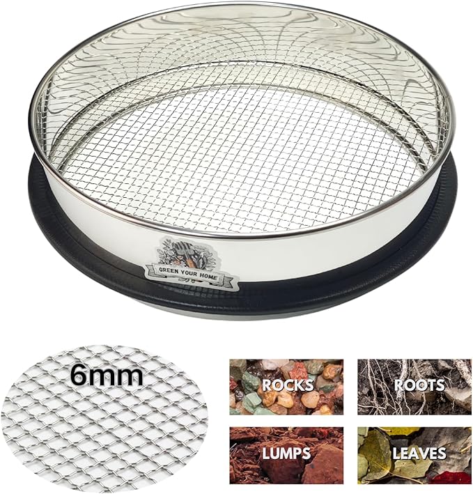 Upgraded Thickened Soil Sifter, 1/4'' Stainsteel Steel Rock Dirt Sifter for 5 Gallon Bucket, Soil Sifter Sieve for Gardening