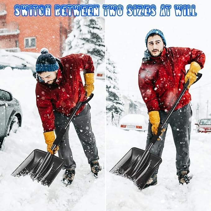 Snow Shovel, New Upgrade Snow Shovels for Car Driveway Snow Removal, Lightweight Portable Adjustable Large Capacity Shovel Perfect for Garden and Emergency(Black)