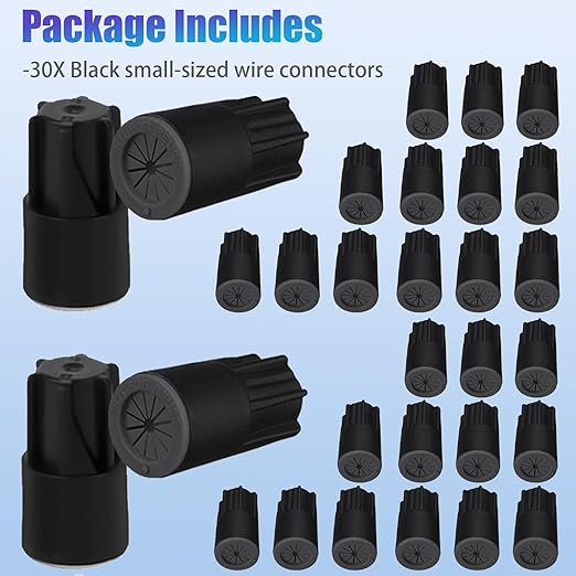 30PCS Waterproof Wire Electrical Connectors 22AWG-14AWG, Outdoor Seal Electrical Twist Nuts Caps Cable Terminal Connector for Landscape Light, Irrigation Valves, Wet Location Installation, Black