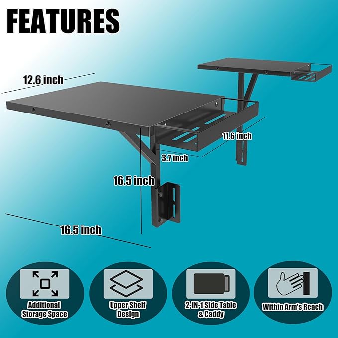 Upper Side Shelf with Griddle Caddy for Blackstone 36″/28″/28XL Griddles, Large Griddle Side Table with Bottle Holder for Easy Access, Blackstone Grill Accessories, Black (2 Pack)