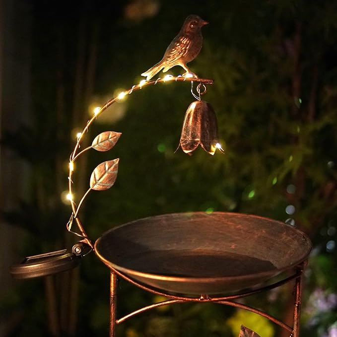 HONGLAND Trellis Bird Baths for Outdoors, 40 Inch Height Garden Plant Trellis Bird Feeders (Bell Flower & Hummingbird)