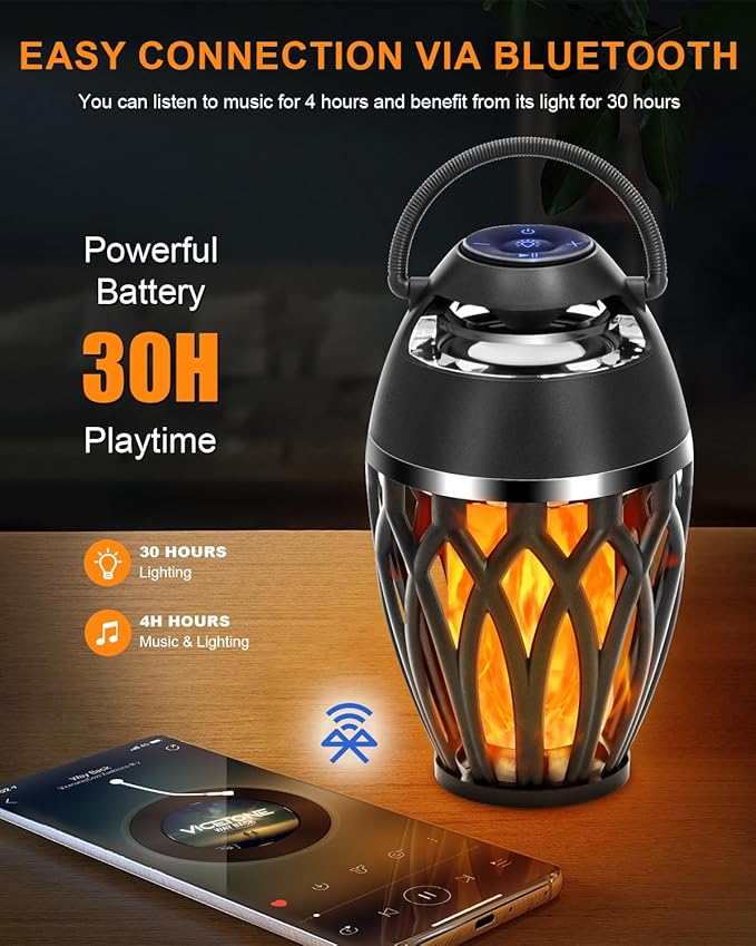 Vanten 2 Packs Outdoor Bluetooth Speakers, Bluetooth 5.0 Led Flame Speaker, IPX5 Waterproof Flame Torch Atmosphere Speaker, Flame Lamp, Gifts for Men Women, Decorations for Party Garden Patio