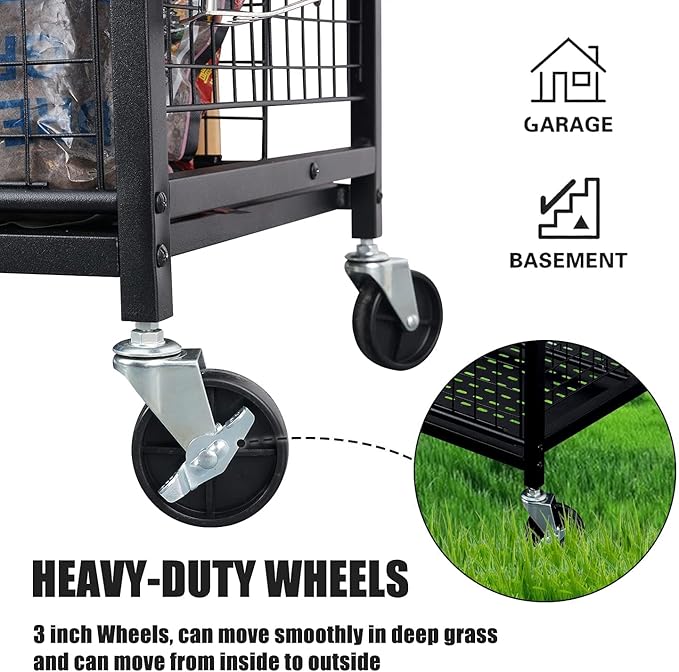 Mythinglogic Garden Tool Organizer for Garage, Yard Tool Rack with Wheels, Garage Organizers and Storage Holder for Yard Tools (Deluxe Tower)