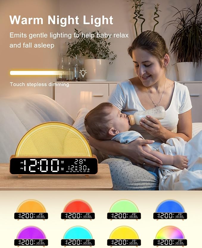 Sunrise Alarm Clock Wake Up Light with Sunrise Simulation White Noise Machine Touch Control Bedside Lamps Colors Atmosphere Lamp 30/60/90 Sleep Timer 13 Nature Sounds