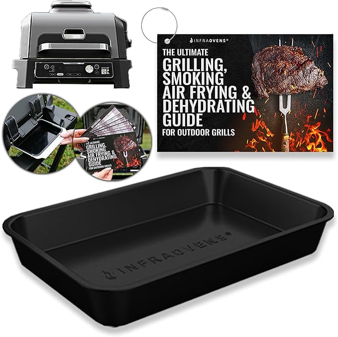 INFRAOVENS Drip Pan Liner for Ninja Woodfire Outdoor Grill OG701 OG751 Reusable Non Disposable Tray and Waterproof Cheat Sheet Cooking Guide Accessory for Wood Fire Grill Smoker 7-in-1 & Air Fryer
