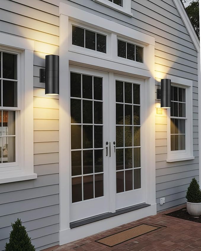 SHIMR Dusk to Dawn Outdoor Lighting 2 Pack, Modern Exterior Light Fixture Wall Mount ETL Listed, Aluminum Waterproof Black Up and Down Outside Lights for House Porch Garage, LED Bulbs Include
