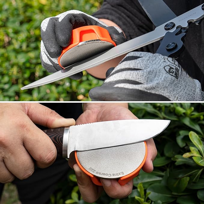 SHARPAL 216N Dual-Grit Diamond Sharpening Stone – Extra Coarse 220 / Fine 600 Grit Knife & Garden Tool Sharpener for Lawn Mower Blades, Axes, Hatchets, Machetes, Hedge Shears, Chisels & More