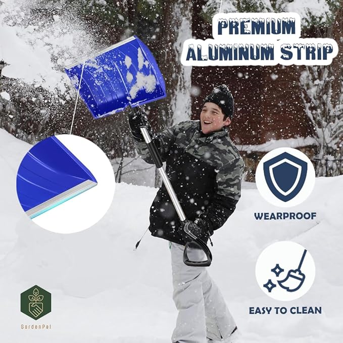 GardenPal Snow Shovel for Driveway Car Home Garage, PortableSnow Shovel with D-Grip Handle, Collapsible Snow Sand Mud Removal Tool, Large Capacity, Heavy Duty Metal Collapsible