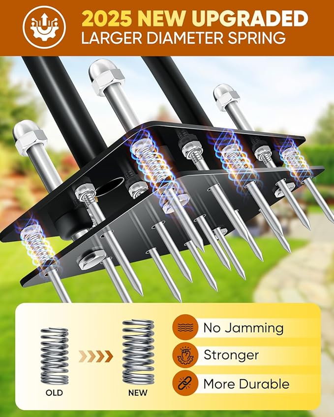 Saker Lawn Aerator Tool, Lawn Aerator with 15 Iron Spikes, Automatic Leaf and Dirt Cleaning with Spring-Loaded Design, Metal Manual Aerator for Loosening Soil Aerating Patio, Yard, Garden Black