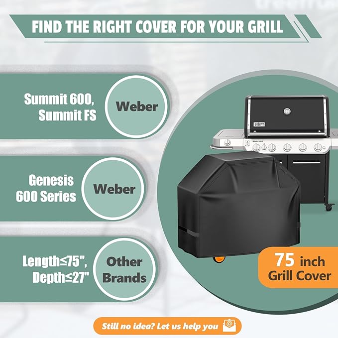 Grill Cover 75 Inch - Large BBQ Cover for Weber Summit 600 Series 6 Burners Grill - 600D Outdoor Barbecue Covers Waterproof Heavy Duty for Weber Summit 670, Summit 620, Summit FS38 and More