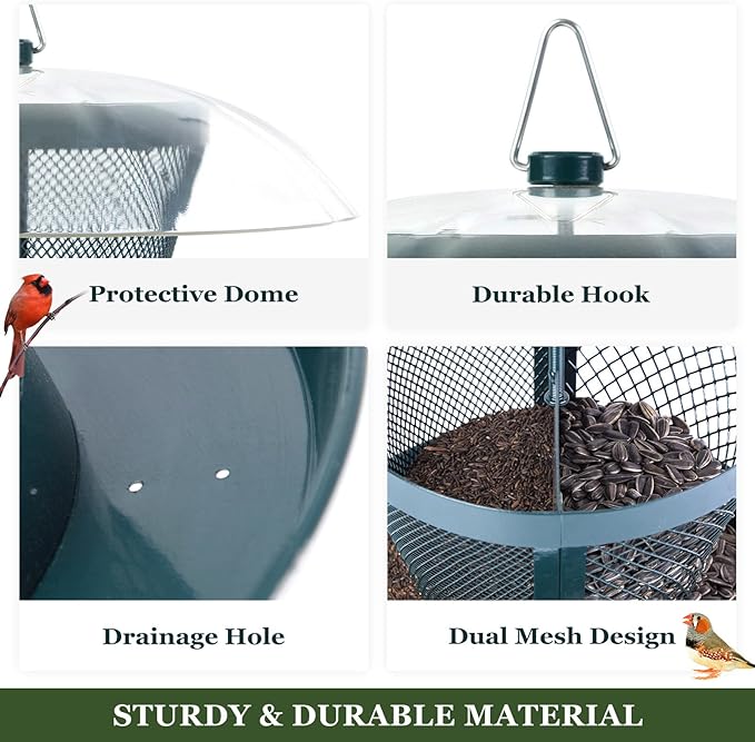 Kingsyard Bird Feeder for Outside, Dual-Use Metal Mesh Wild Bird Feeder with Weatherproof Dome Dual, 2.5 lbs Seed Capacity for Finch Cardinal