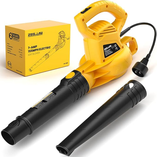 Electric Leaf Blower Corded, 7-AMP Leaf Blowers, 155MPH/350CFM Small Handheld Lawn Blower Lightweight & Portable for Lawn Care